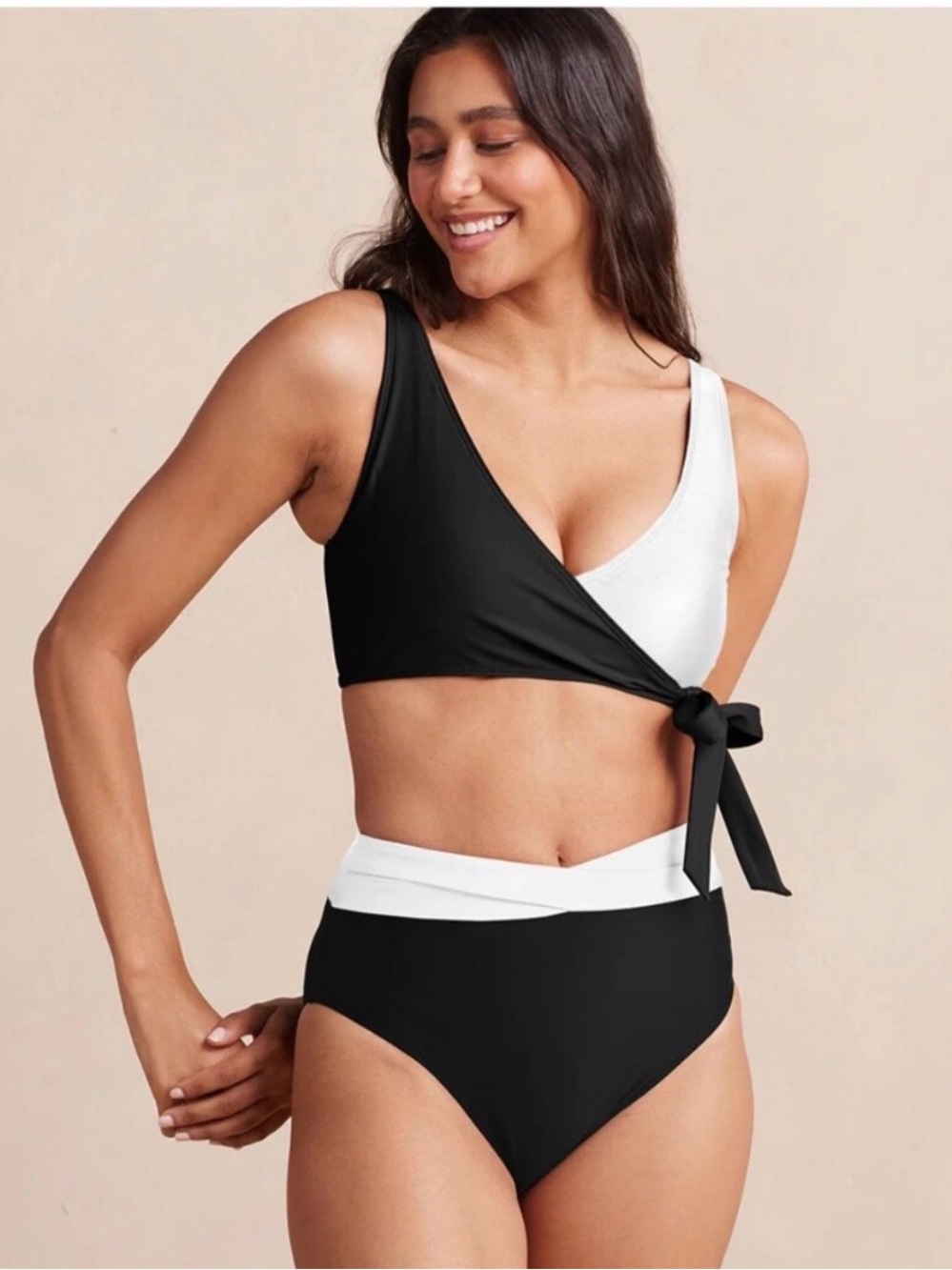 summersalt Black and Cream Strappy Bikini Top